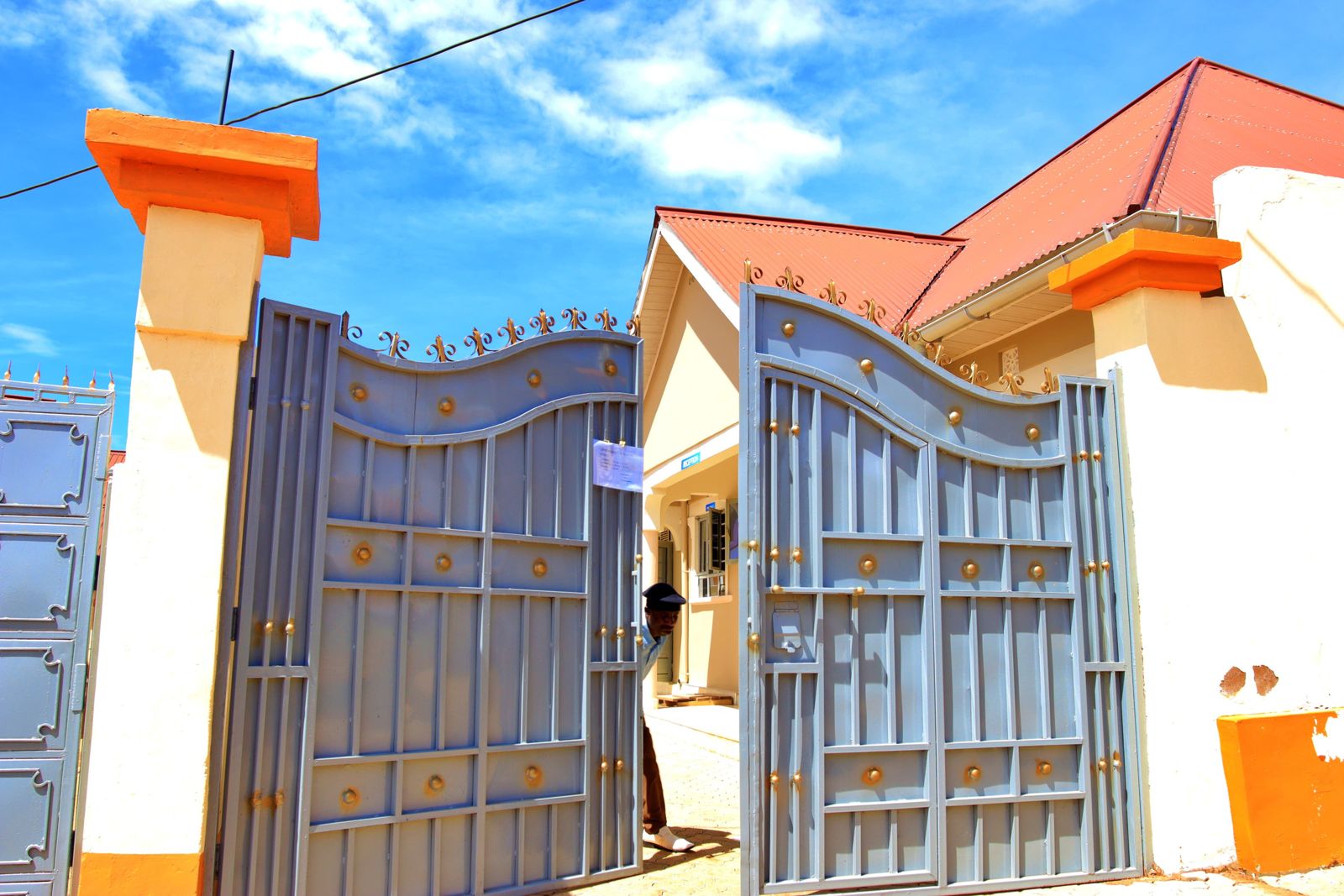 The hospital entrance gate